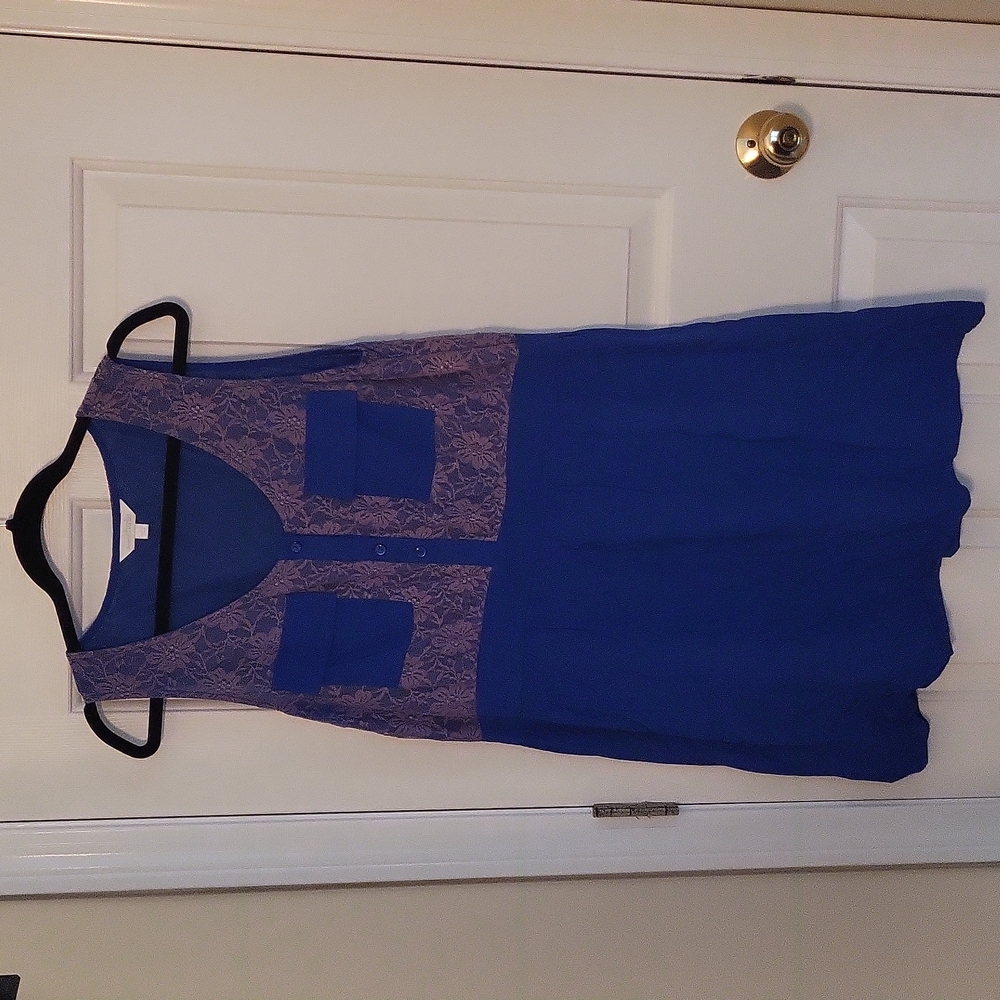 NWT Charming Charlie Cobalt Blue Dress with Lavender Lace, Size L
